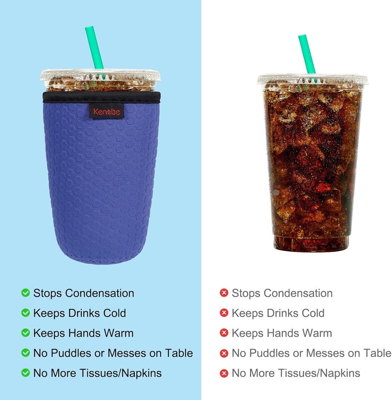 KENOBE 3 Pack Neoprene Insulator Sleeve for Iced Coffee Cups, Reusable Cooler Sleeves for Iced & Hot Drinks, Universal Fit 16-32 oz Cups Beverages, Compatible with Starbucks Dunkin Coffee and More - Image 5
